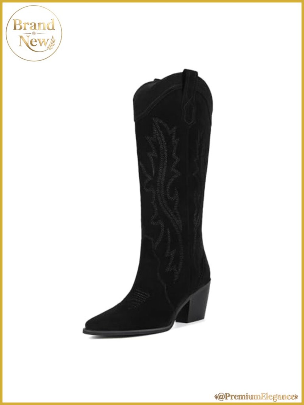 Suede Cowgirl Boots Pointed Toe Knee High Pull-On Wide Calf